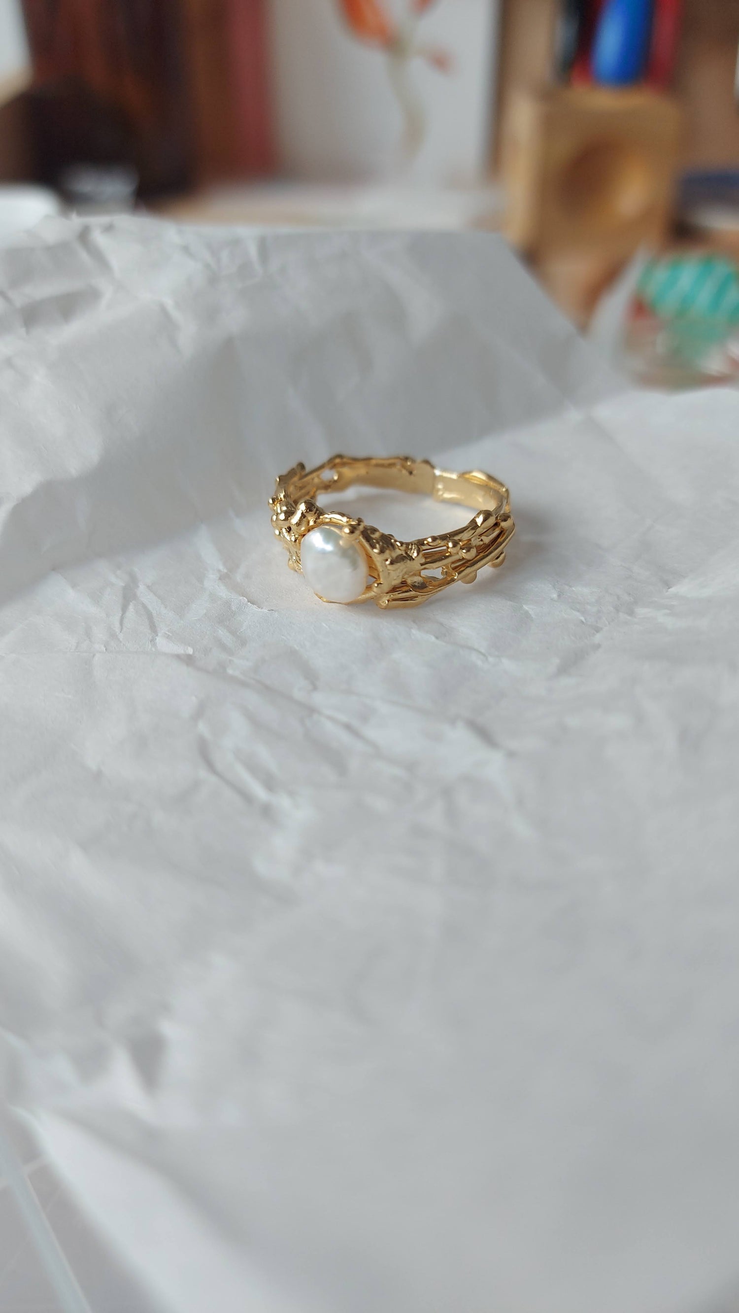 Vermeil ring with pearl